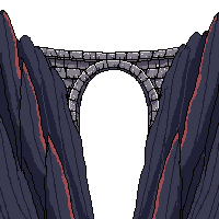 stone bridge over lava narrow precarious arch