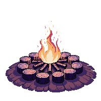 campfire ring stones logs embers night