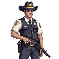 deputy lawman vest shotgun young serious