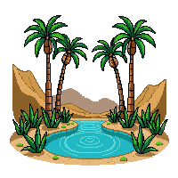 desert oasis palm trees small pond water