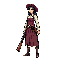frontier woman pioneer dress bonnet rifle