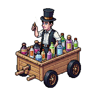 snake oil salesman top hat potions wagon