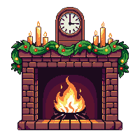 fireplace mantle decorated garland candles clock