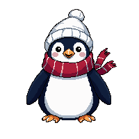 penguin winter scarf hat waddling cute