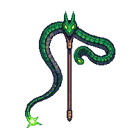 serpent wizard staff coiled snake green eyes top